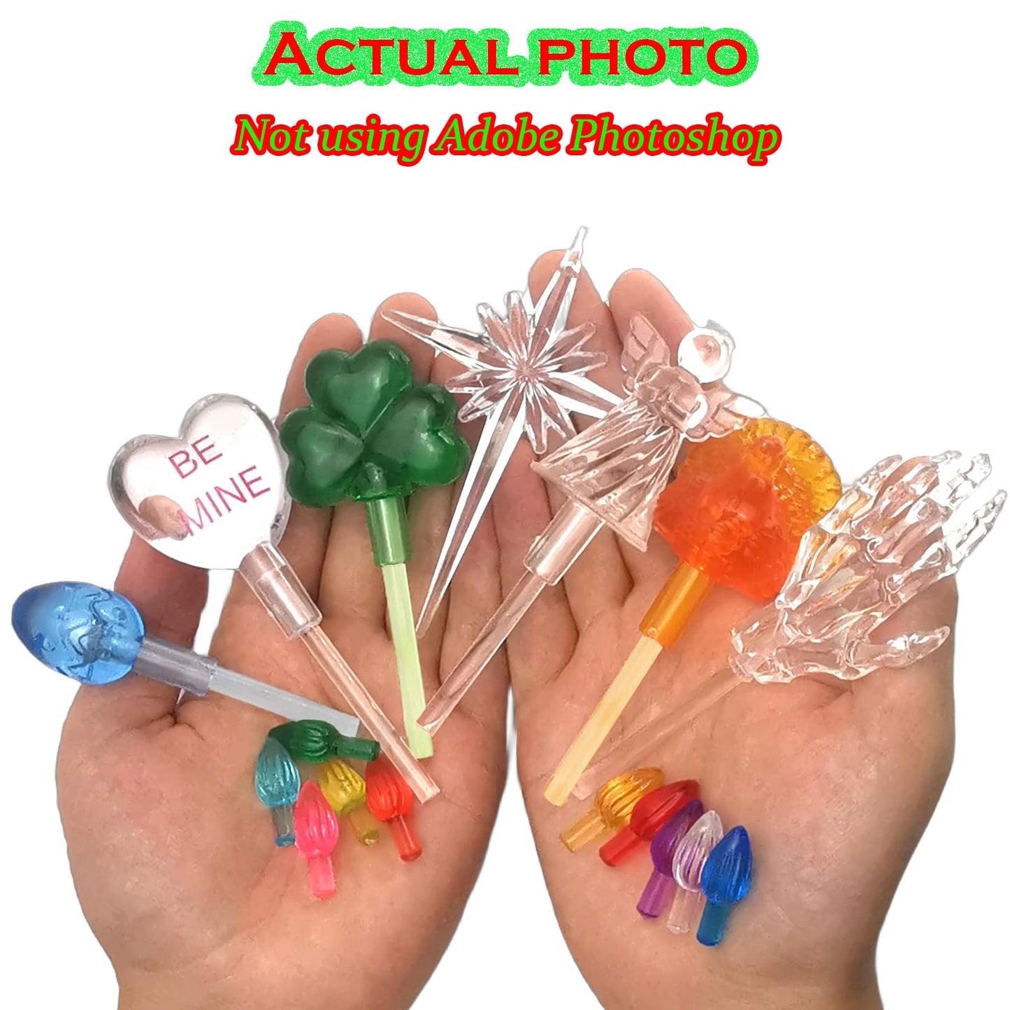 110Pcs in 10 Colors Ceramic Christmas Tree Replacement Lights - Plastic Bulbs Pegs, Included Angel Topper/Heart Top/Cross Stars/Egg/Turkey/Skeleton Hand/Clover.