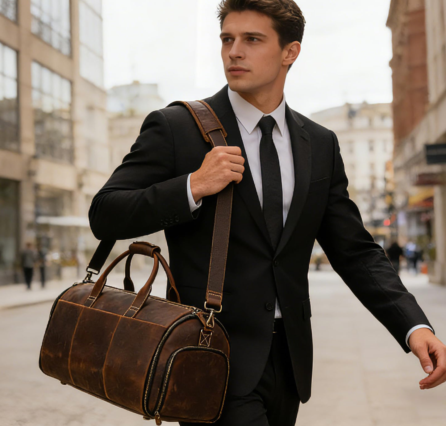 Men's Carry On Garment Bag, Convertible Garment Bag Full Grain Leather Duffle Bags with Shoe Pouch, 2 in 1 Hanging Suitcase Suit Travel Bags