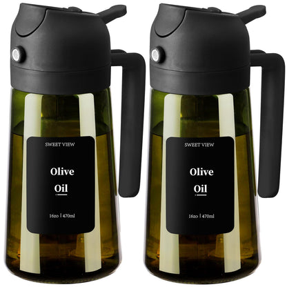 Olive Oil Dispenser and Oil Sprayer – 16oz/470ml Glass Light-Proof Oil Pourer for Kitchen, Air Fryer, Cooking, Salad, and BBQ