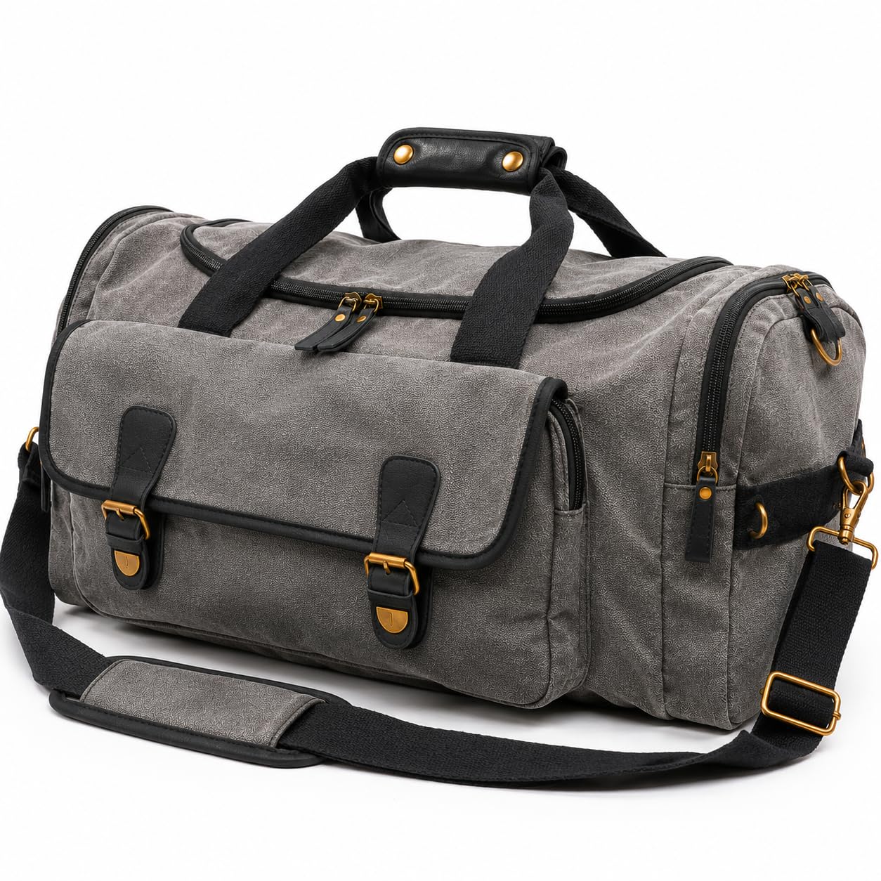 Oversized Canvas Weekender Duffel Bag for Men, Gift for Dad, Genuine Leather Trim & Brass Hardware, 23" Carry-On Travel Bag, Large Overnight Weekend Bag, Gray