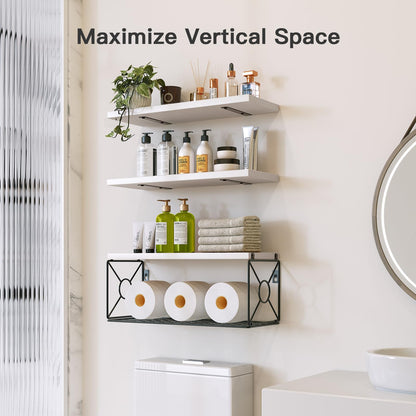 Amada Bathroom Shelves Over Toilet with Storage Basket, Floating Wall Shelves for Home Organization & Wall Decor, Bathroom/Kitchen/Living Room ShelvesBlack