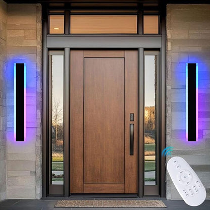 2 Pack Outdoor Long Wall Light for Porch,32 inch Modern RGB Led Wall Lights Fixture,Dimmable Exterior Linear Lighting for House,Outside LED Long Lights for Patio,Garage Decorative