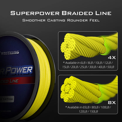 KastKing Superpower Braided Fishing Line, Yellow, 20 LB, 300+27 Yds