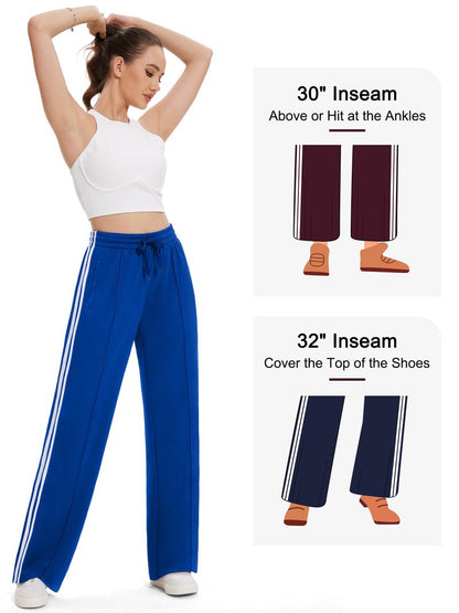 Tapata Women's 30" Inseam Active Track Pants Striped Loose Fit Running Sporty Bottoms Travel Athletic Jogging, Blue, M