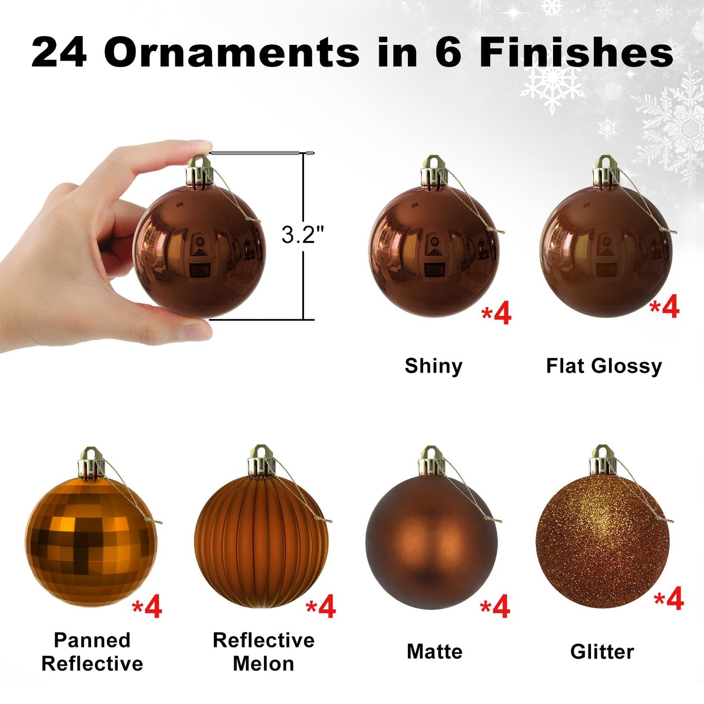 Bronze 3.2" Large Christmas Balls - Christmas Tree Decoration Ornaments Shatterproof Hanging Balls for Birthday Halloween Holiday Wedding Decorations Set of 24pcs