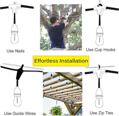 Outdoor Patio String Lights 100FT Waterproof IP65 Heavy Duty String Lights for Outside Lights for Yard with 30+2 Shatterproof 2200K LED Bulbs Connectable