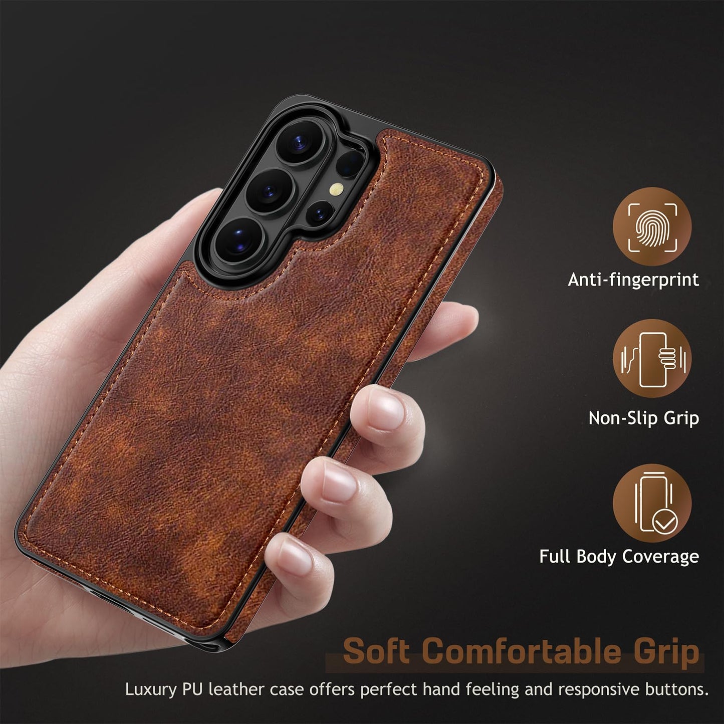LOHASIC for Samsung Galaxy S26 Ultra Case, Premium Leather Luxury Business PU Non-Slip Grip Shockproof Bumper Full Body Protective Cover Phone Case for Samsung S26 Ultra 6.9" 5G (2026) - Brown