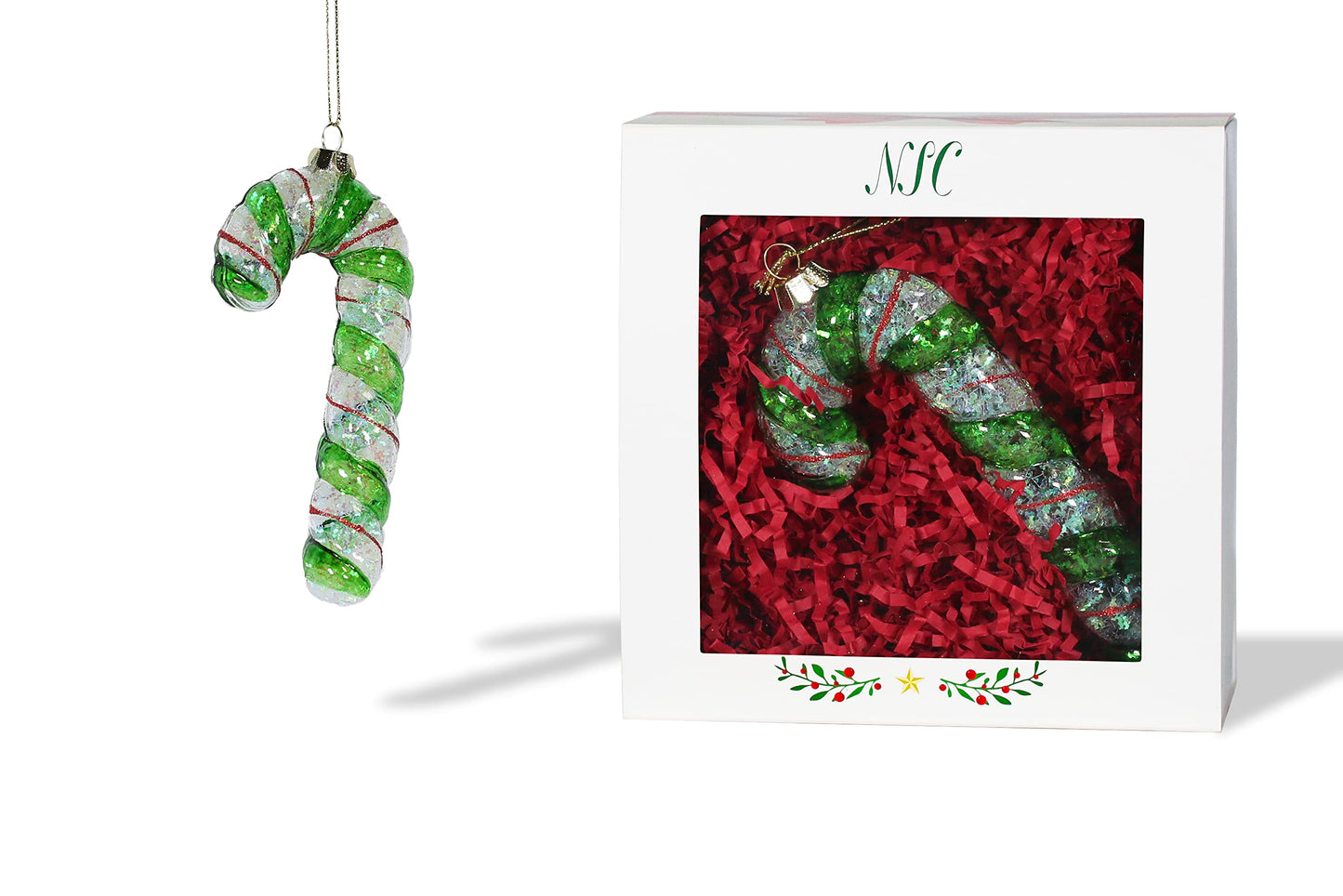 North Star Christmas | Green Candy Cane Glass Ornament | Christmas Collection