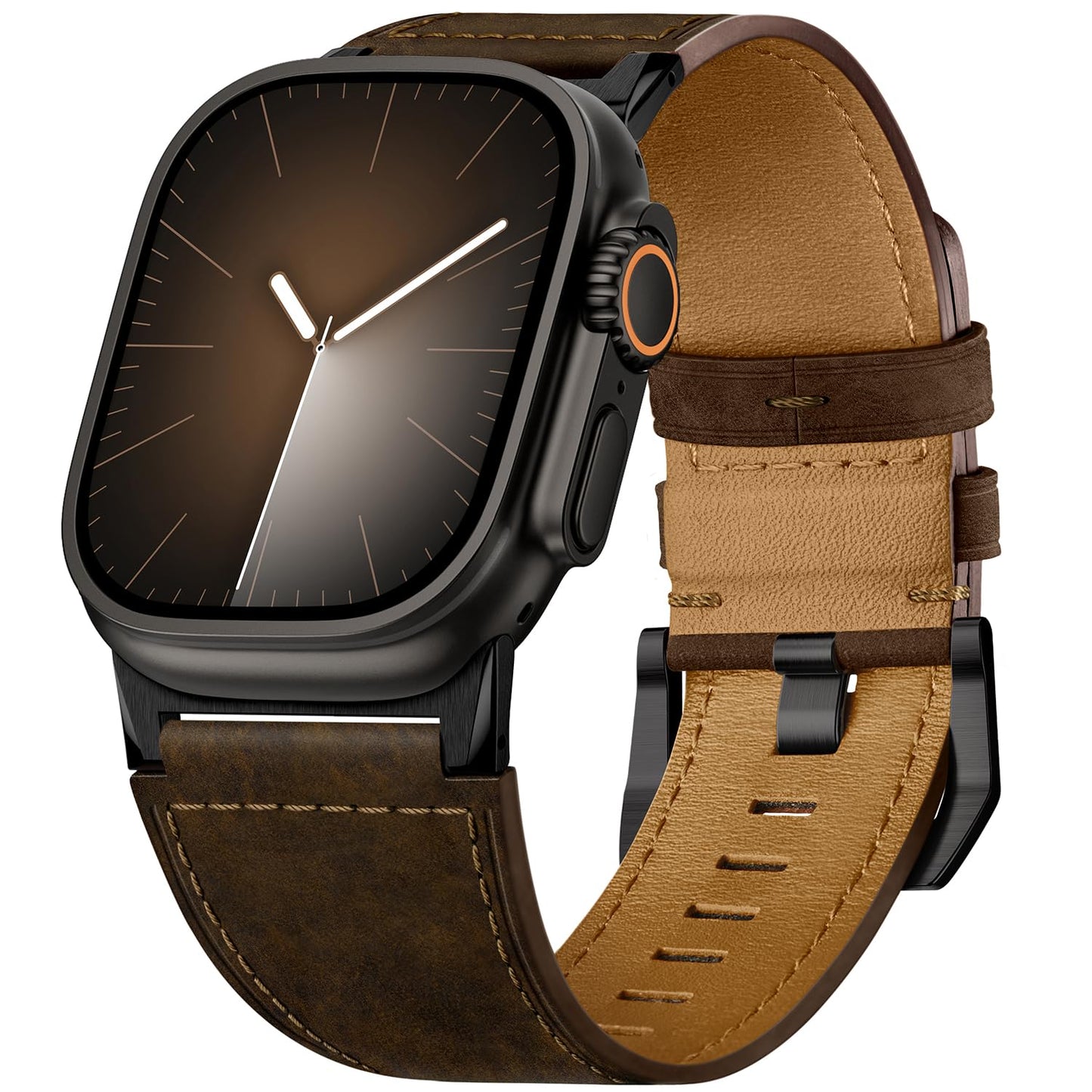 Suitisbest Leather Bands Compatible for Apple Watch Ultra Band 49mm 46mm 45mm 44mm 42mm, Genuine Calfskin Leather Replacement Strap Fits Men iWatch Series 11 10 9 8 7 6 5 4 3, SE 3 2 1, Ultra 3 2 1
