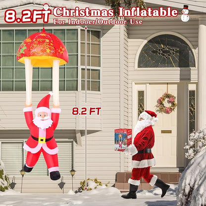 GOOSH 8.2 FT Hanging Christmas Santa Inflatables Decorations, Outdoor Parachute Santa Claus Blow Up Yard with Built-in LEDs for Outdoor Christmas Party Yard Garden Lawn Decor