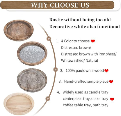 Hanobe Rustic Wooden Serving Tray: Round Wood Butler Decorative Tray Vintage Centerpiece Candle Holder Trays Farmhouse Ottoman Tray for Decor Countertop Home Decor Accessories for Coffee Table