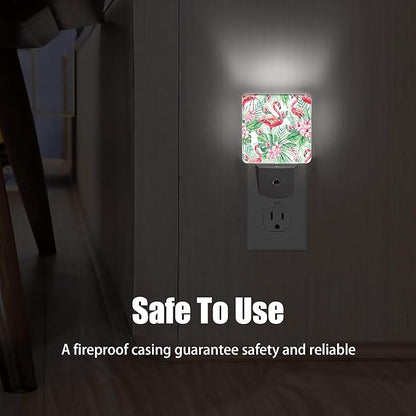 Tropical Floral Flamingo Dusk to Dawn Night Light, Auto Sensor Lamp Home Indoor Stairway Kitchen Corridor, Night Lights Plug into Wall Decor, Boys Girls Women Men Room Gifts