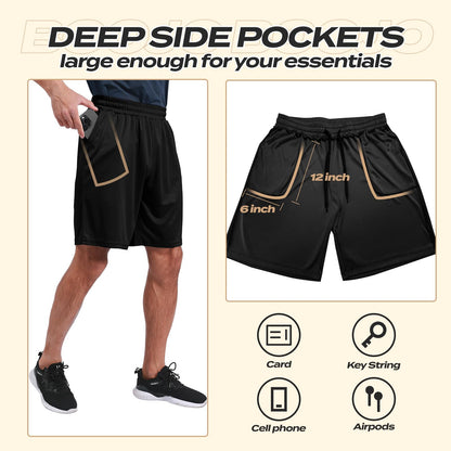 BOOJO 1 Pack Athletic Gym Mens Shorts - Workout Black Quick Dry Basketball Shorts with Pockets for Running Casual Activewear