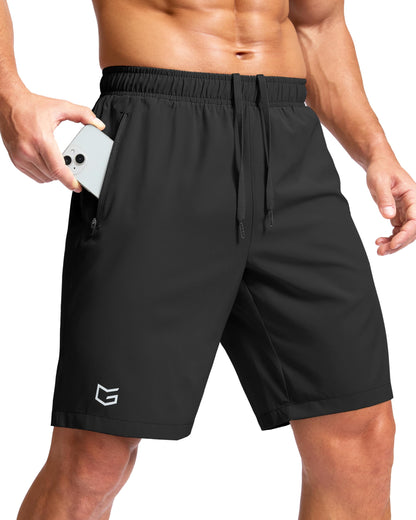 G Gradual Men's Athletic Running Shorts with Zipper Pockets Quick Dry 7"/ 5"/ 9" Workout Gym Shorts for Basketball Hiking(Black,9L)