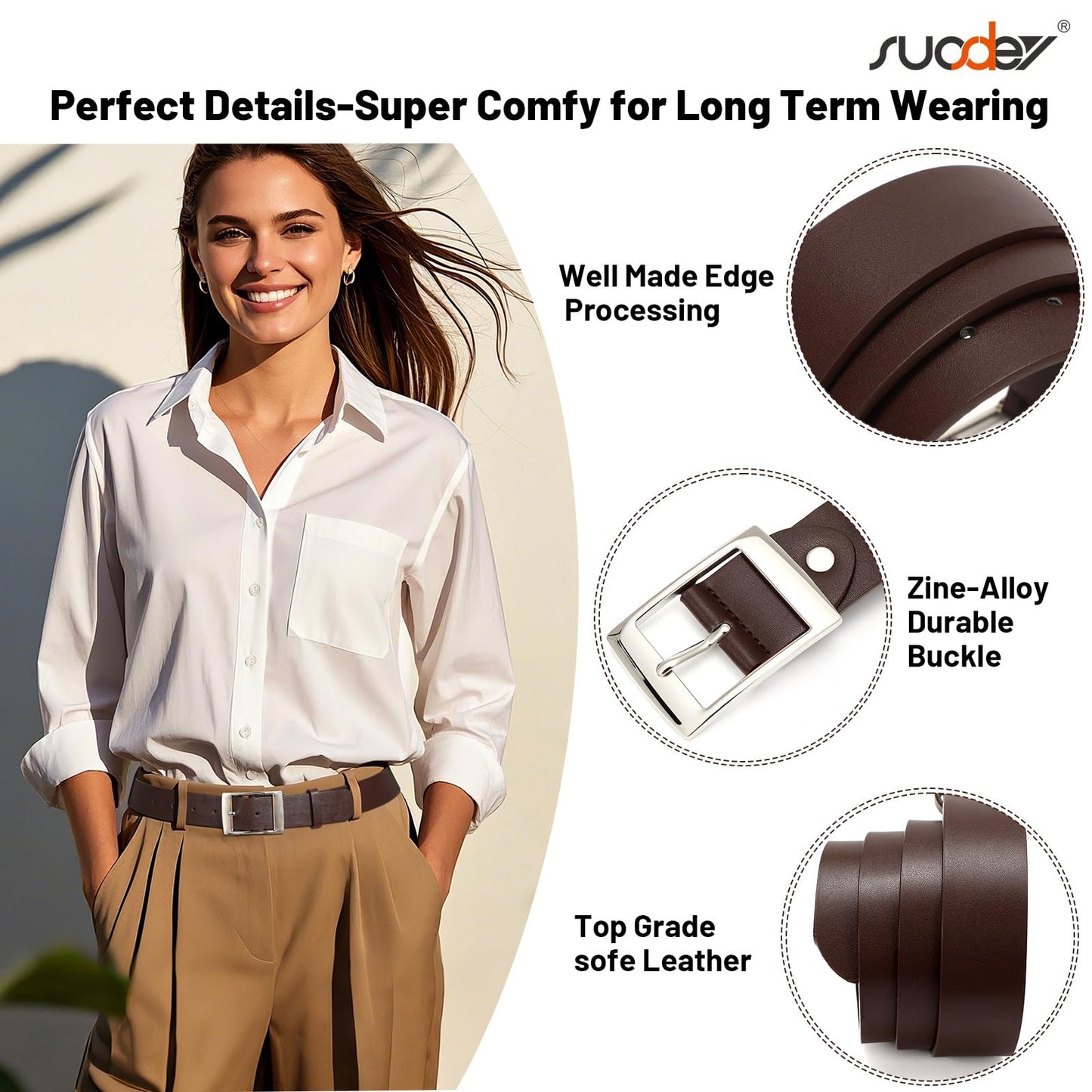 SUOSDEY Fashion Womens Leather Belts,Wide Waist Belt with Pin Buckle for Jeans Pants Dresses,1.5" width