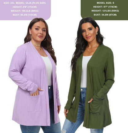 QIXING Womens Cardigan with Pocketes Long Sleeve Casual Lightweight Open Front Cardigan
