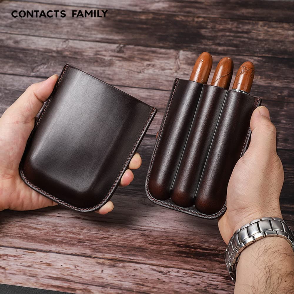 Cigar Case Holder Classic 3-Finger Leather Cigar Case Cigar Humidor Without Steel Cutter
