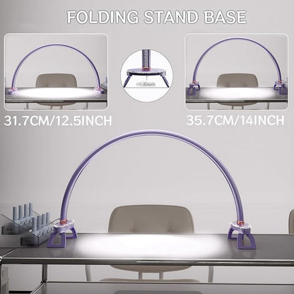 Large Half Moon Light for Nail Desk, Stepless Dimmable Lamp for Nails Table, 3 Color Temperature 24 inch Purple Led Nail tech Desk lamp for Manicure Sculpture Handi Crafts Lighting