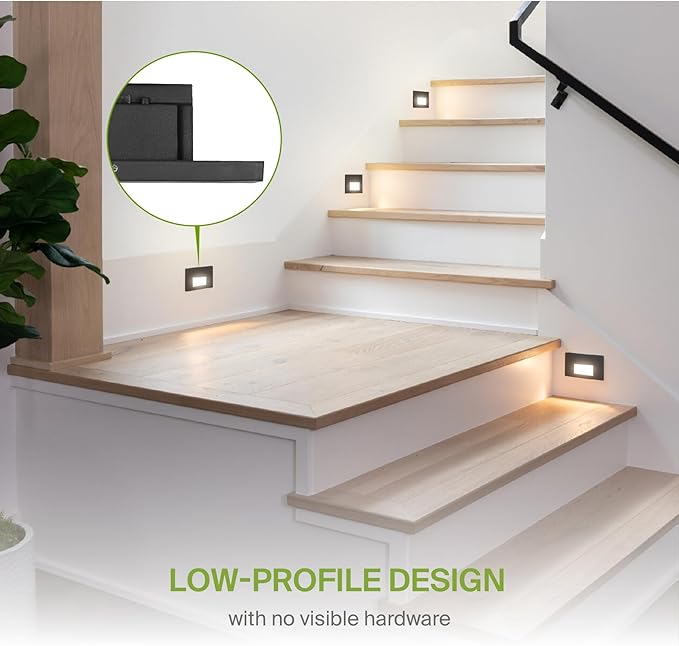 ASD LED Recessed Step Light Fixture, Outdoor & Indoor Stair Tread Lighting | 3CCT, Dimmable, Waterproof, ETL Listed | 3W 120LM 3000K-5000K 120V | Staircase Hardwired Illumination | Black, 12 Pack