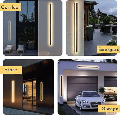 59 Inch Modern Outdoor Wall Light, Dimmable 3000K-6000K Linear Exterior Wall Sconce Ip65 Waterproof Black LED Long Outdoor Wall Mount Lights for House Garage Patio Porch