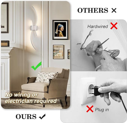 Battery Operated Wall Sconces Set of Two with Remote Control, Stepless Colors 3000K-6000K & Dimming, LED Nickel Wireless Wall Light for Living Room, Hallway, Bedroom, 39.3 Inch (2 Pack)
