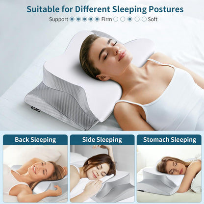 Cervical Neck Pillow for Pain Relief, Ergonomic Pillow for Sleeping, Contour Memory Foam Pillows for Shoulder Pain, Orthopedic Bed Pillows Neck Support for Side Back Stomach Sleepers with Pillowcase