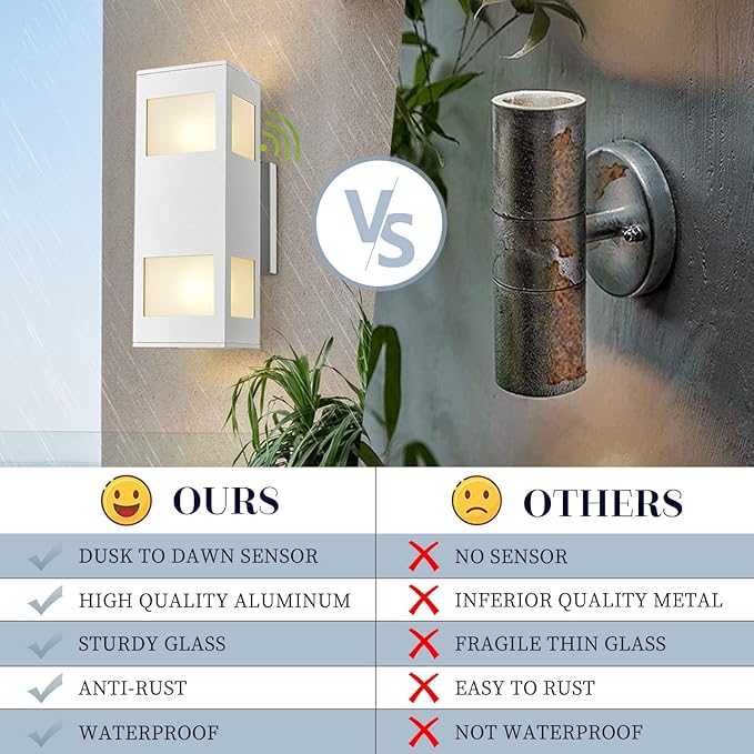 Outdoor Wall Lights, 2 Pack Dusk to Dawn Porch Light Waterproof, 13" Modern Outside Light Rectangular, Large Up Down Exterior Lighting Fixtures for Patio, Garage, Doorway, White