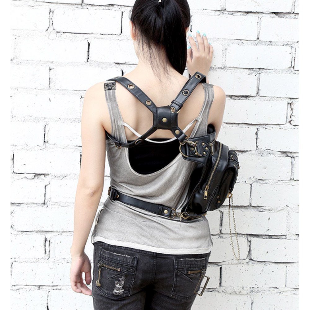 Rullar Retro Punk Waist Bag Military Tactical Drop Leg Bag Outdoor Bike Motorcycle Cycling Hiking Fanny Pack Hip Bag Utility Pouch Shoulder Crossbody Bag Black