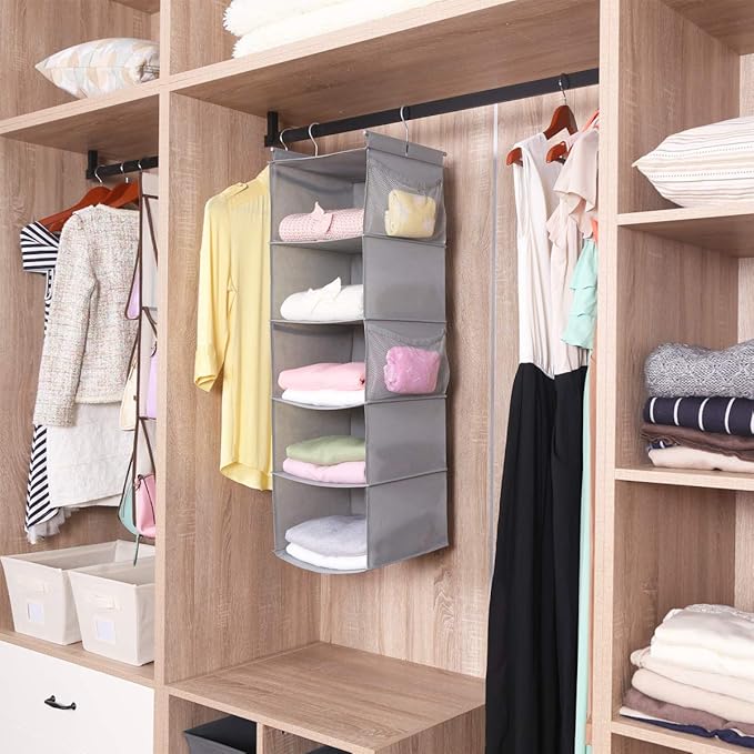 MAX Houser 5 Shelf Hanging Closet Organizer, Space Saver, Closet Hanging Shelves