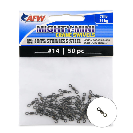 American Fishing Wire Fishing Swivels - Mighty Mini 100% Stainless Steel Crane Swivels, 3X Stronger Than Brass, for Terminal Tackle Box, Up to 600lb Test - Fishing Gear for Fishing Line Leaders