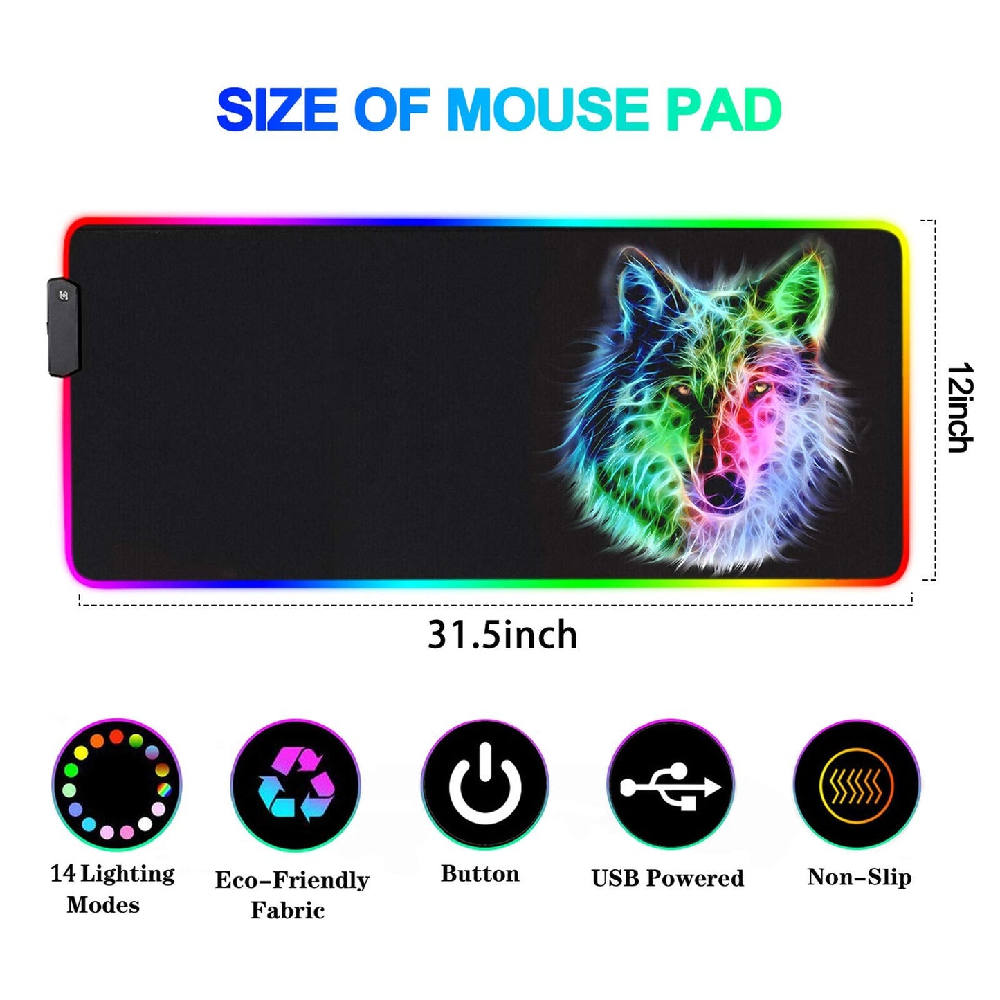 trvaago RGB Gaming Mouse Pad, 31.5 x 12 inches, Multicolor, Rubber