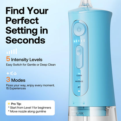 Bitvae Water Dental Flosser for Teeth, Cordless Water Teeth Cleaner Picks, 3 Modes 5 Intensities, IPX7 Waterproof, Rechargeable Water Dental Picks for Cleaning - Black