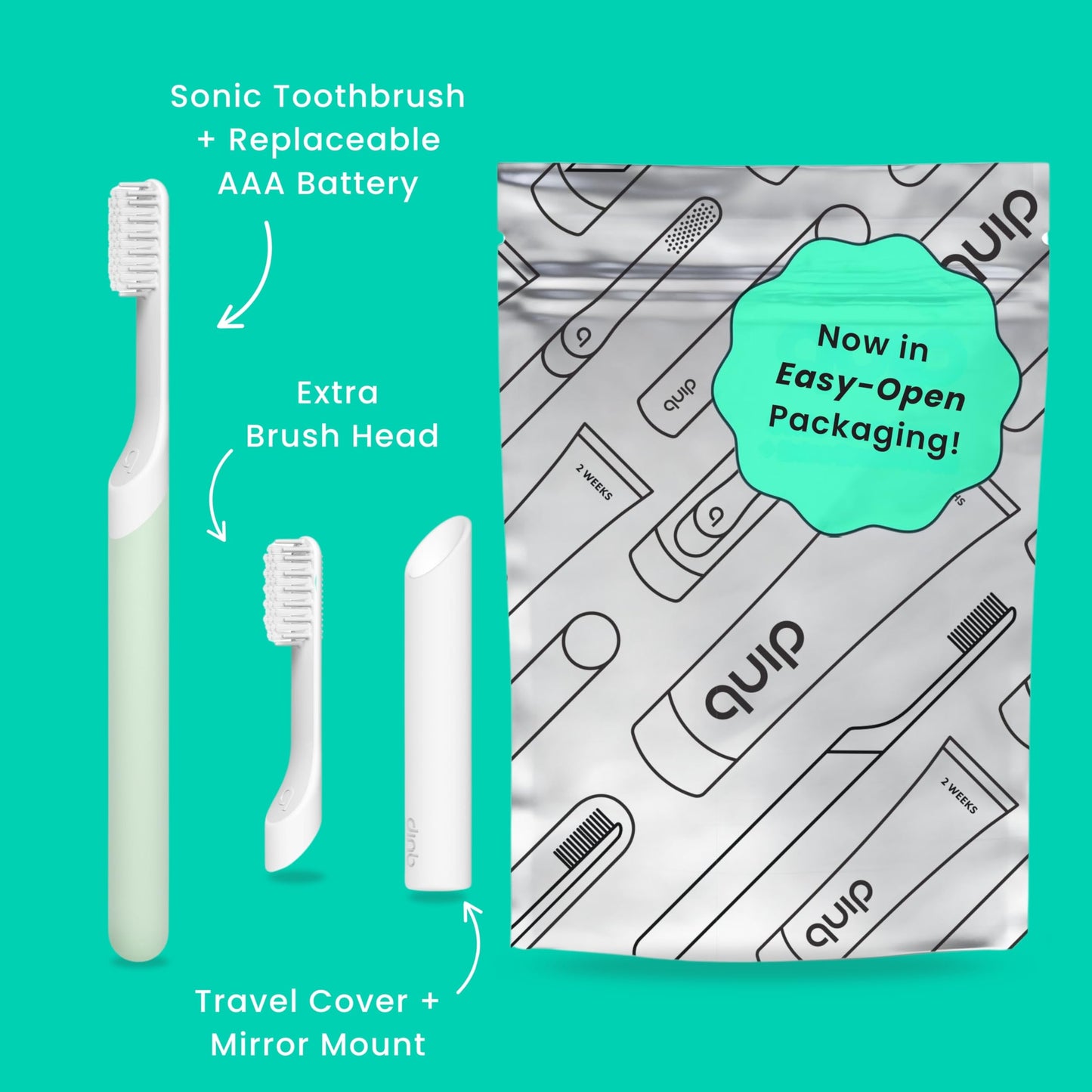Quip Sonic Electric Toothbrush for Adults - Time Travel & Soft Bristles with Travel Case & Replacement Brush Head - 3 Month Battery Life, Plastic Handle - Magenta