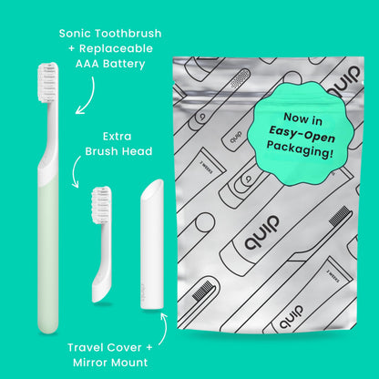 Quip Sonic Electric Toothbrush for Adults - Time Travel & Soft Bristles with Travel Case & Replacement Brush Head - 3 Month Battery Life, Plastic Handle - Magenta