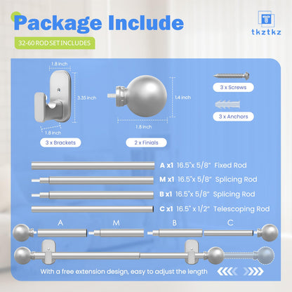 Curtain Rods No Drilling for Windows 32 to 45 Inch:No Drill Small Silver Curtain Rod with Adhesive Brackets for Bedroom,5/8" Apartment Renter Friendly Adjustable Drapery Rods Easy Install