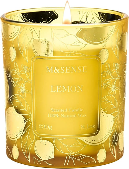 M&SENSE Lemon Scented Vegan Soy Candles, No Toxin 8.1oz 42-Hour Long Burning Time,Calming Stress Relief Candles for Home Fragrance Office,Fall Winter Thanksgiving Christmas Gifts Housewarming Gift