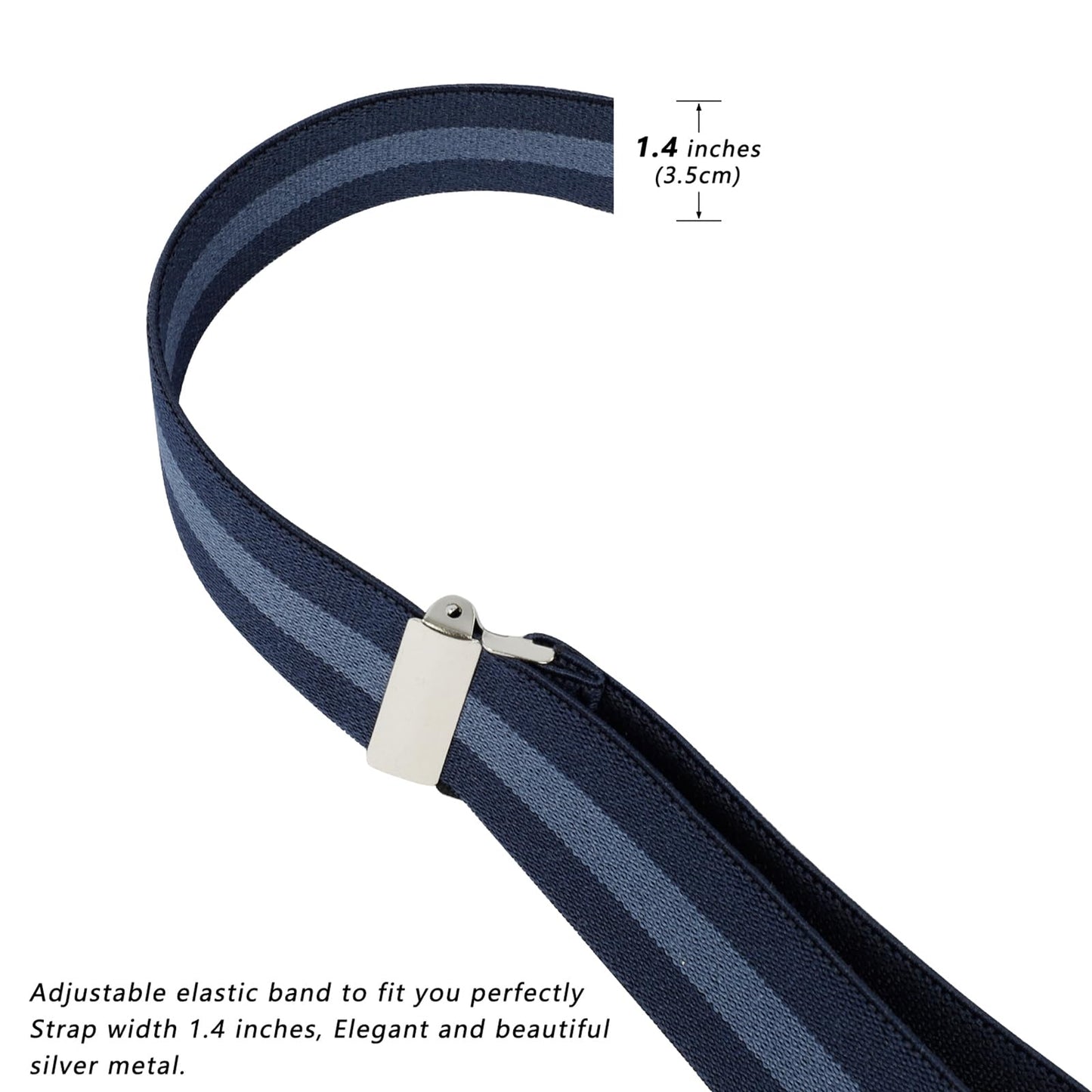 LEHOMU Men Suspenders Adjustable,1.4 Inch Wide Heavy Duty Y-Back Elastic Tuxedo Elastic Mens Suspenders with Leather Buttons and 3 Metal Clips,Black and Blue Stripe