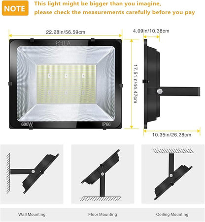 600W LED Stadium Flood Light Outdoor, 3300W Equivalent, 48000LM Super Bright LED Exterior Arena Light, IP66 Waterproof, 6000K Daylight White, Commercial Lighting for Sports Fields and Counts