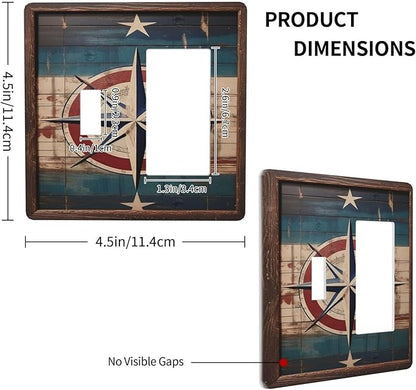 Decorative Art Light Switch Covers Nautical Rustic Star Emblem 2 Gang Single Toggle Rocker Combination Electrical Faceplate Switchplate Wall Plate for Home Decor