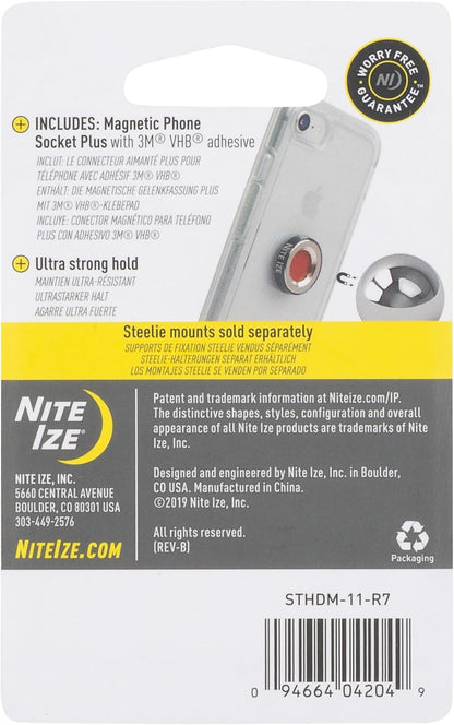 Nite Ize Steelie Magnetic Phone Socket Plus - Dashboard Phone Mount Socket with Strong Magnet - Phone Holder Accessory Compatible with Steelie Phone Mounting Systems - Grey