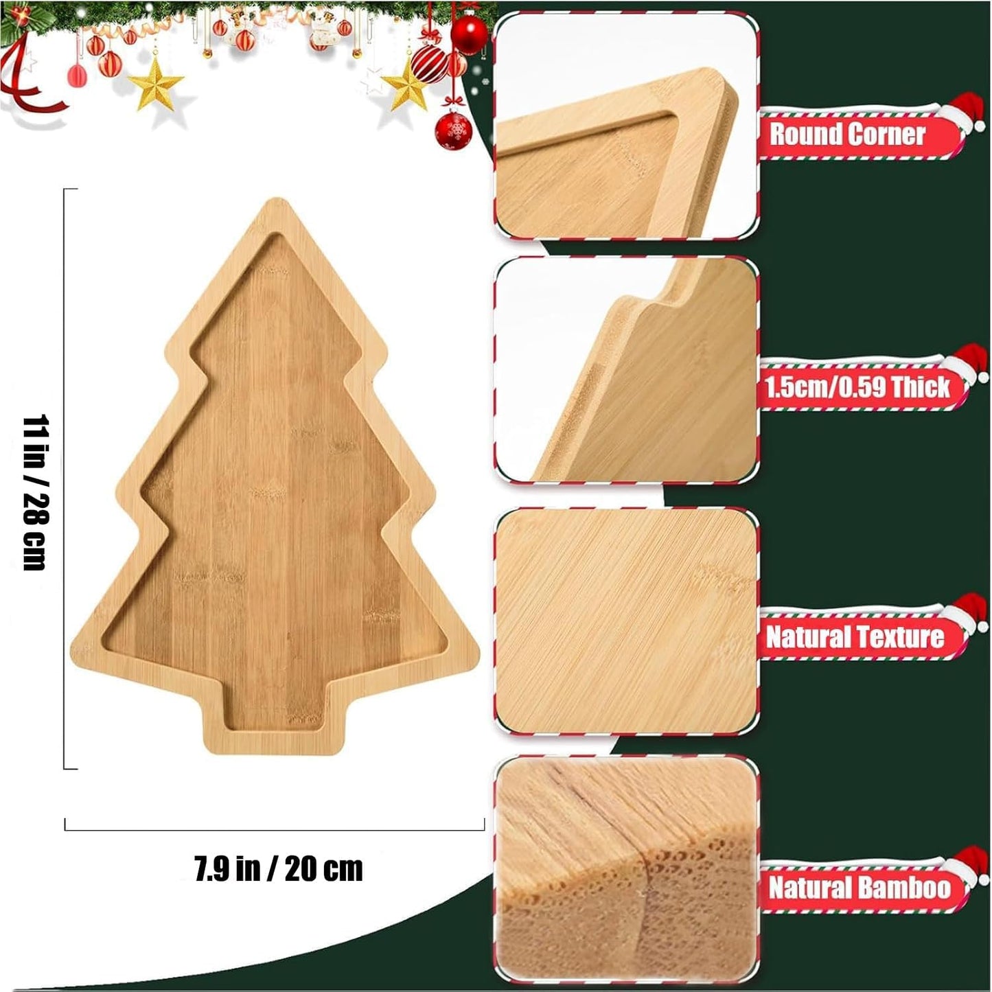Christmas Tree Charcuterie Board, Bamboo Holiday Cheese & Serving Tray, Tree-Shaped Cutting Board for Appetizers, Fruit, Desserts & Cookies, Wooden Kitchen Platter, Gift for Holiday Parties