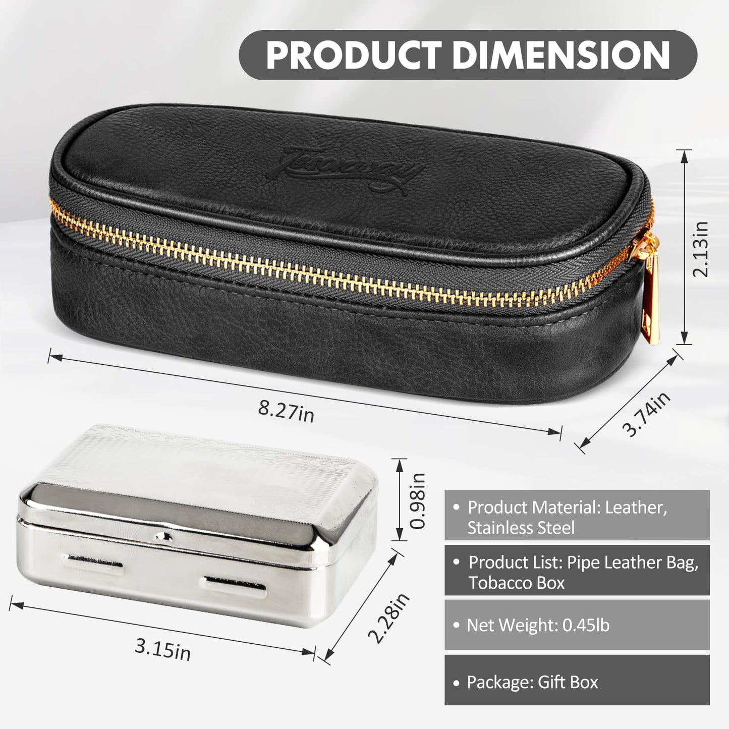 Tesonway Pipe Pouch, PU Leather Pipe Case/Pipe Bag for 2 Pipes and Pipe Cleaners, Screens, Tamper and Other Smoking Pipe Accessories, Pipe and Accessories Not Included (Black)