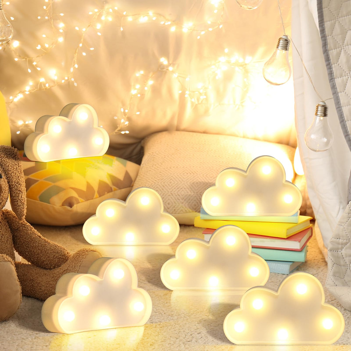 clothmile 6 Pcs LED Cloud Night Light Can Be Hung On The Wall Kids Room Room Light, Suitable for Birthday Party Holiday Decoration Baby Room Nursery Decoration (Clound-6pcs)