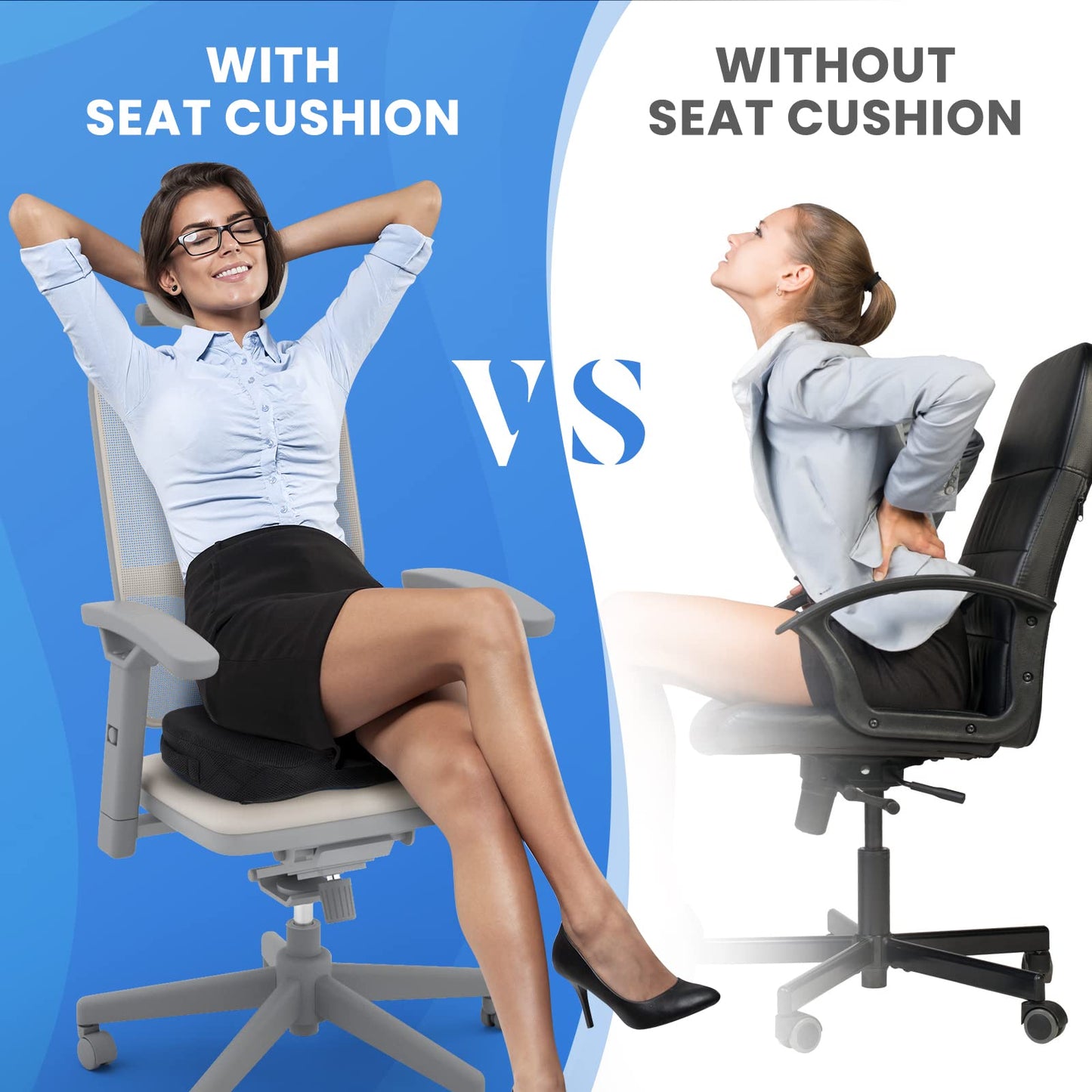 TushGuard Office/ Car Seat Cushion, Non-Slip Sciatica & Back Coccyx Tailbone Pain Relief Chair Pad, Memory Foam Butt Pillow for Computer Desk, Wheelchair, Driving (Black)