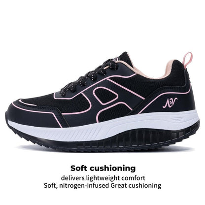 RomenSi Womens Walking Shoes Arch Support Tennis Orthotic Sneakers Plantar Fasciitis Rocker Bottom Shoes for Foot and Heel Pain Relief BlackRose US 6