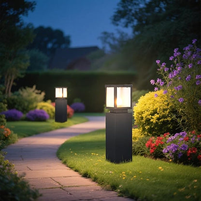 Outdoor Landscape Path Light Modern Black Waterproof Bollard Light Outside Housing Pathway Light Aluminum Walkway Lighting Hardwired E26 Sideway Post Pole Lighting Patio Porch Exterior Lawn Floor Lamp