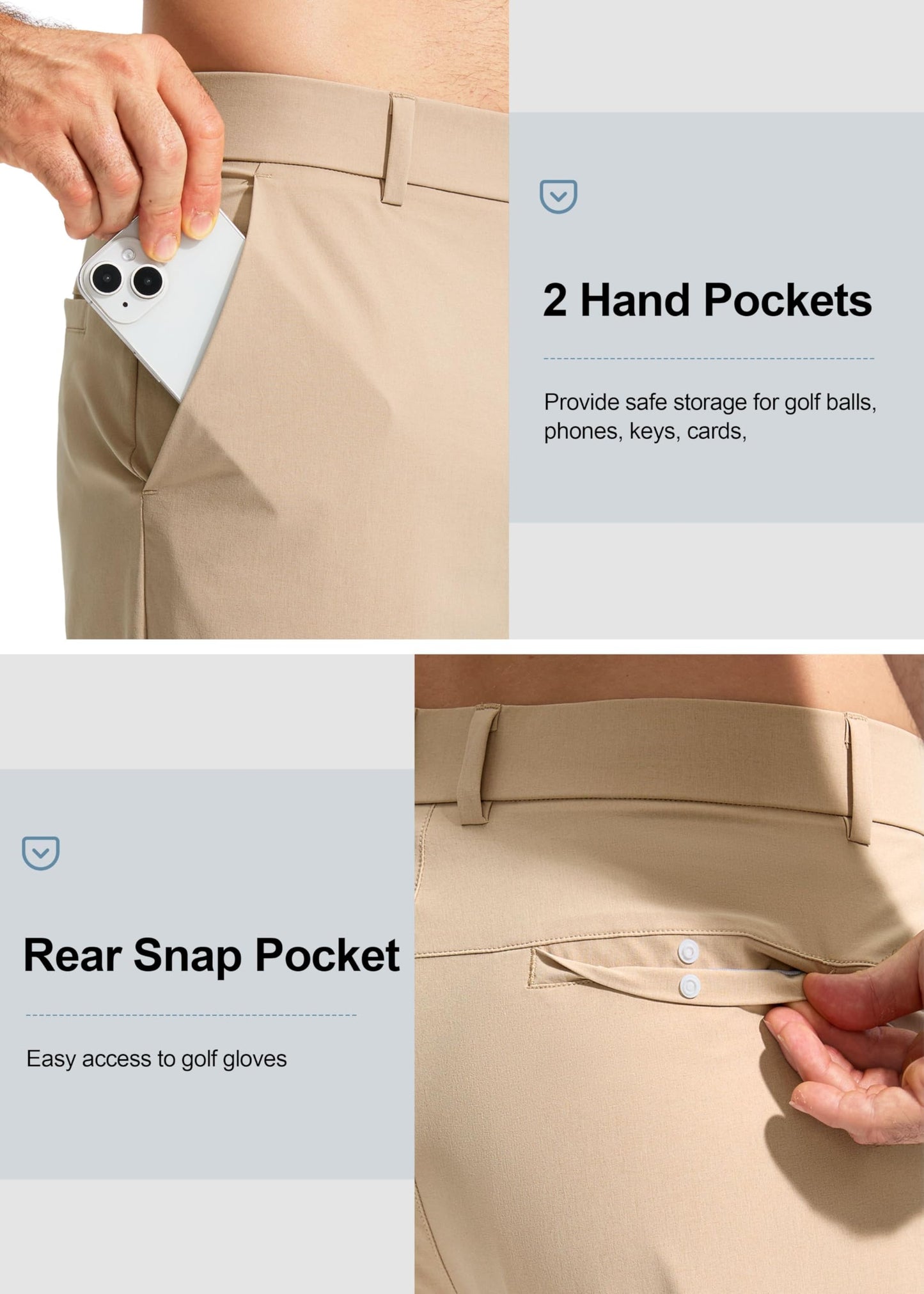 Pudolla Men's Golf Pants Mens Dress Pants Stretch Work Pants 32 Lightweight Quick Dry Slacks Casual Trousers with Pockets(Khaki 38Wx32L)