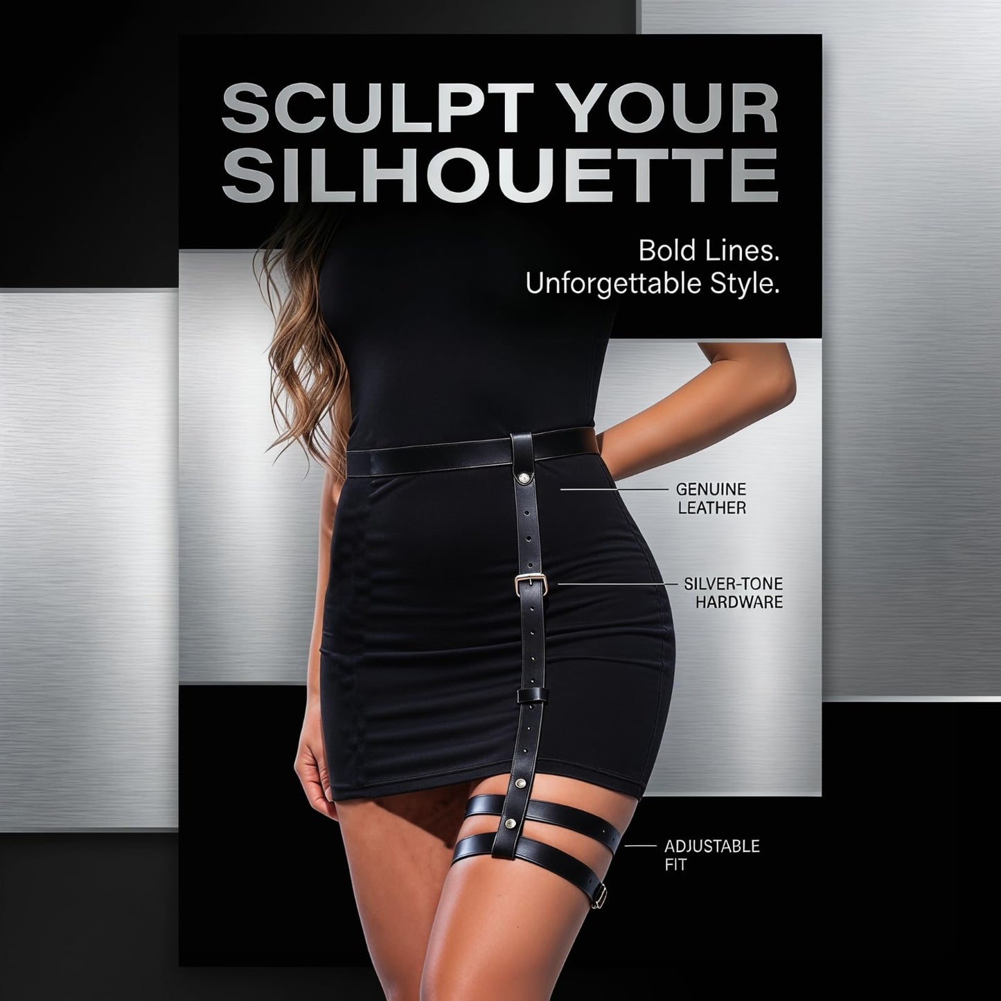 YLZZMDQSZ Leather Thigh Harness, Adjustable Thigh Belt with Alloy Buckle for Women, Black Leg Harness for Fashion Outfits Party Accessories
