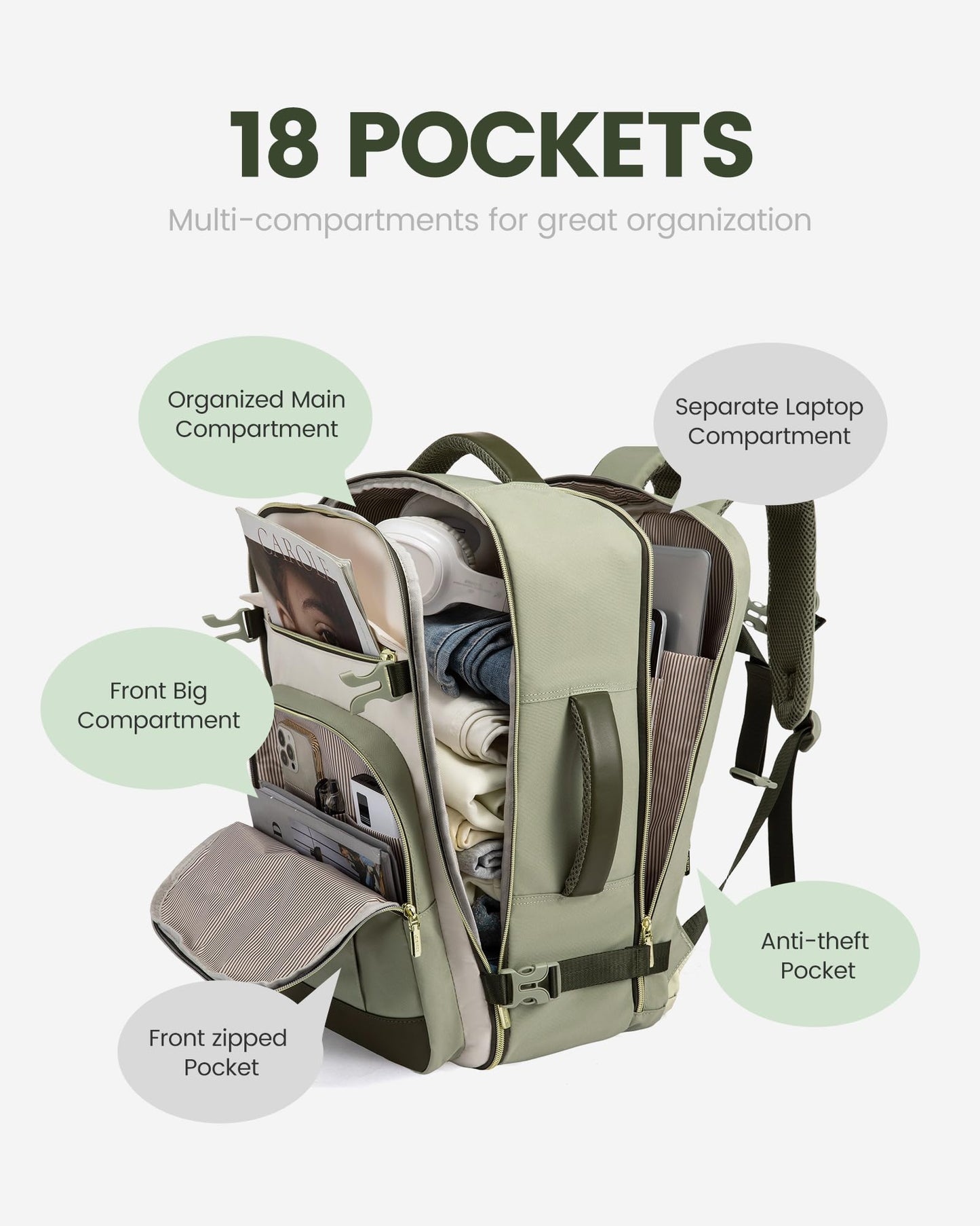 LOVEVOOK 40L Travel Backpack for Women & Men - 17.3 Inch Carry On Backpack & Personal Item Backpack for Airlines, Spacious and Durable Design, with 3 Packing Cubes