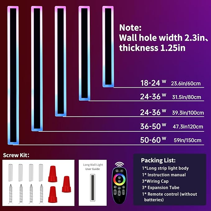Mikeru 2pack 47.2inch Long LED Wall Light Fixtures, RGB Modern Outdoor Wall Sconce 10%-100% Dimmable Smart Outdoor Light Fixtures Wall Mount Featuring Multiple Modes and 12 Colors for Patio Entryway